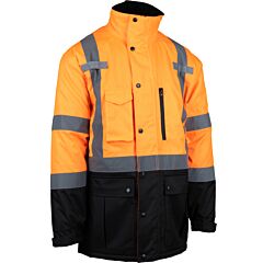 Pip 343-1758-Or/M Class 3 Value Coat With Quilted Insulation And Black Bottom, Orange, Size Medium