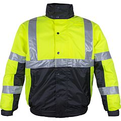 Reflective Apparel 414St-Lb-6X Class 3 Black Bottom Bomber Jacket With Hood, Hi-Vis Yellow/Black, Size 6X-Large