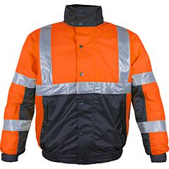 Reflective Apparel 414St-Ob-2X Class 3 Black Bottom Bomber Jacket With Hood, Hi-Vis Orange/Black, Size 2X-Large
