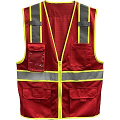 Reflective Apparel 500Gt-Rd-Sm Ansi Type O Class 1 Two-Tone Five Pocket Enhanced Visibility Mesh Vest, Red, Size Small