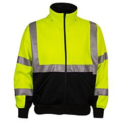 Reflective Apparel 602St-Lb-Lg Class 3 Full Zip Sweatshirt With Removable Hood, Hi-Vis Yellow/Black, Size Large