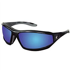 Mcr Safety Rp218B Reaper Safety Glasses, Black Frame W/ Temples Blue Diamond Mirror Lens