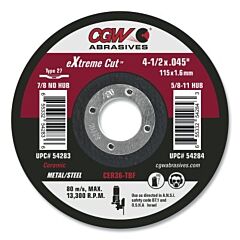 Cgw Abrasives 54288 Extreme Cut Type 27 Ceramic Cutting Wheel, 6 In Dia, 0.045 In Thick, 5/8 In -11 Arbor, 36 Grit