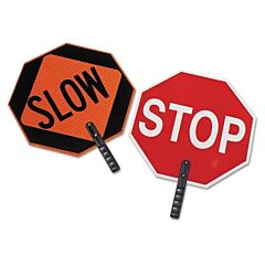 Cortina 03-851 Safety Paddle, Stop/Slow, White Letters On Red/ Black Letters On Orange, Nonreflective Plastic, 9 In Polygrip Handle