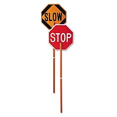 Cortina 03-862 Safety Paddle, Stop/Slow, White Letters On Red/ Black Letters On Orange, Nonreflective Aluminum, 72 In Wood Handle