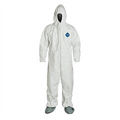 Dupont Ty122Swhmd002500 Tyvek Coveralls W/ Respirator Fit Hood, Elastic Wrists, & Attached Boots, Size Medium