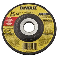Dewalt Dw4514 Type 27 Grinding Wheel, 4-1/2 In Dia, 7/8 In Arbor, 13300 Rpm, 24 Grit