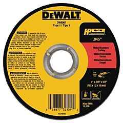 Dewalt Dw8063 High Performance Cutting Wheel, Type 1, 5 In Dia X 0.045 In Thick X 7/8 In Arbor, 60 Grit, Aluminum Oxide