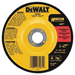 Dewalt Dw8426 High Performance Cutting Wheel, Type 27, 6 In Dia X 0.045 In Thick X 7/8 In Arbor, 60 Grit, Aluminum Oxide