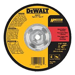 Dewalt Dw8757 High Performance Cutting And Notching Wheel, Type 27, 7 In Dia X 3/32 In Thick X 5/8 In-11 In Arbor, 24 Grit, Alum Oxide