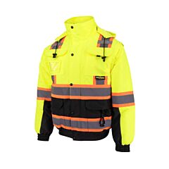 Radians Sj511B Class 3 Hooded Bomber Jacket With Removable Sleeves, Yellow, Size Large