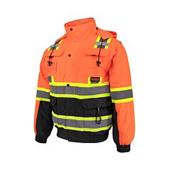 Radians Sj511B Class 3 Hooded Bomber Jacket With Removable Sleeves, Orange, Size Small