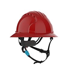 Jsp Evo 280-Ev6262V-Ch-60 Vented, Full Brim Type Ii Helmet With Hdpe Shell, 4-Point Chinstrap, 6-Point Suspension And Ratchet Adjustment, Red