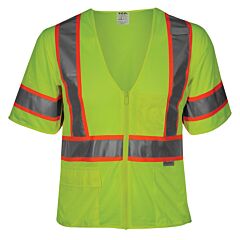 Reflective Apparel 504St-Lm-6X Class 3 Two-Tone Seven Pocket Mesh Breakaway Vest, Yellow, Size 6X-Large