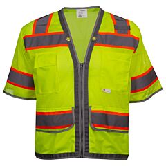 Reflective Apparel 578Et-Lm-2X-3X Class 3 Two-Tone Twelve Pocket Surveyors Vest With Contrast Trim, Yellow, Size 3X-Large