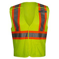 Reflective Apparel 582Cs-Lm-Sm-Md Class 2 Two-Tone Value Breakaway Mesh Vest With Drop Shoulders, Yellow, Size Small/Medium