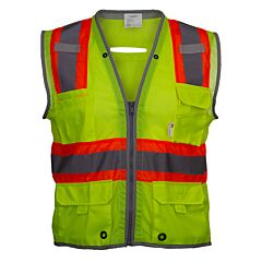 Reflective Apparel 589Et-Lm-Sm-Md Class 2 Two-Tone Ten Pocket Surveyors Vest With "D" Ring Access, Yellow, Size Small/Medium