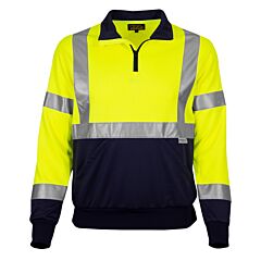 Reflective Apparel 605Gt-Ln-Xl Class 3 Quarter-Zip Pullover Sweatshirt With Navy Bottom, Yellow, Size X-Large