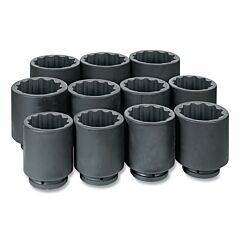 Grey Pneumatic 9111D Impact Socket Set, 1 In Dr, Sae, 12-Point, 3-1/8 In To 4-1/2 In, 11-Pc Deep Length