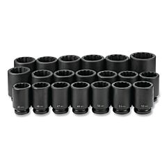 Grey Pneumatic 9120Md Impact Socket Set, 1 In Dr, Metric, 12-Point, 45 Mm To 75 Mm, 20-Pc Deep Length