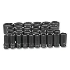 Grey Pneumatic 8129D Impact Socket Set, 3/4 In Dr, Sae, 12-Point, 3/4 In To 2-1/2 In, 29-Pc Deep Length Master
