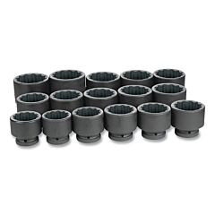 Grey Pneumatic 9116 Impact Socket Set, 1 In Dr, Sae, 12-Point, 2-1/16 In To 3 In, 16-Pc Std Length