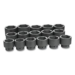 Grey Pneumatic 9016 Impact Socket Set, 1 In Dr, Sae, 6-Point, 2-1/16 In To 3 In, 16-Pc Std Length