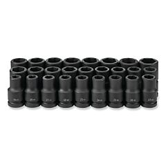 Grey Pneumatic 9026Md Impact Socket Set, 1 In Dr, Metric, 6-Point, 19 Mm To 44 Mm, 26-Pc Deep Length