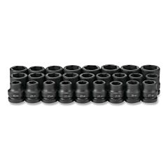 Grey Pneumatic 9026M Impact Socket Set, 1 In Dr, Metric, 6-Point, 19 Mm To 44 Mm, 26-Pc Std Length