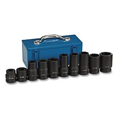 Grey Pneumatic 9151 Impact Socket Set, 1 In Dr, Metric/Sae, 6-Point, 13/16 In To 1 In, 33 Mm, 10-Pc Heavy-Duty Wheel Service
