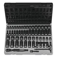 Grey Pneumatic 81659Crd Duo-Socket® Impact Socket Set, 3/8 In Dr, 6-Pt, Deep/Std, Incl (24) Sae/(32) Metric Skts/Ratchet/Exts/Case, 59 Pc
