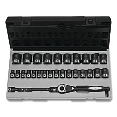 Grey Pneumatic 82229M Duo-Socket® Impact Socket Set, 1/2 In Dr, 12-Pt, Std, Incl (26) Metric Skts/Ratchet/Exts/Case, 29 Pc