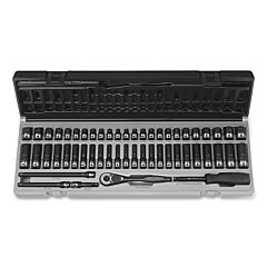 Grey Pneumatic 89253Crd Duo-Socket® Impact Socket Set, 1/4 In Dr, 12-Pt, Deep/Std, Incl (20) Sae/(28) Metric Skts/Ratchet/Exts/Spinner/Case, 53 Pc