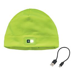 Ergodyne 16790 N-Ferno 6801 Winter Skull Cap With Led Rechargeable Light, Lime