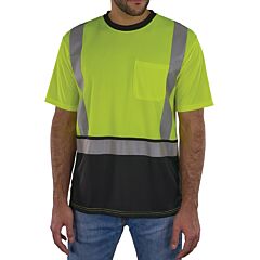 Ergodyne 22164 Glowear 8286Bk Class 2 Essential Hi-Vis T-Shirt Black Bottom, Lime, Size Large