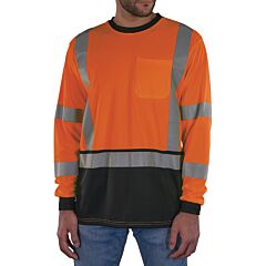 Ergodyne 22224 Glowear 8369Bk Class 3 Hi-Vis Long Sleeve Shirt Black Bottom, Orange, Size Large