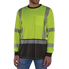 Ergodyne 22295 Glowear 8371Bk Class 3 Hi-Vis Long Sleeve Shirt Black Bottom, Lime, Size X-Large