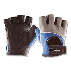 Impacto 40000110030 Fingerless General Work Gloves With Gel Padding, Cowhide, Medium, Blue/Gray With Black Coating