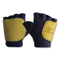 Impacto 50320110040 Fingerless Nylon Anti-Impact Gloves, Nylon/Grain Leather, Large, Black/Yellow, 1/8 In Padding
