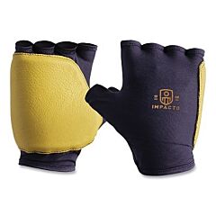 Impacto 52324110050 Fingerless Nylon Anti-Impact Gloves, Nylon/Grain Leather, X-Large, Black/Yellow, 1/4 In Padding