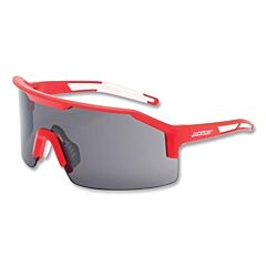 Jackson Safety 60005 Maxview+ Safety Glasses, Smoke, Polycarbonate, Anti-Fog, Anti-Scratch, Red Half Frame, Red/White Temple