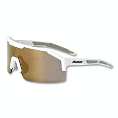 Jackson Safety 60010 Maxview+ Safety Glasses, Gold Mirror, Polycarbonate, Hard Coated, Anti-Scratch, White Half Frame, Gray Temple