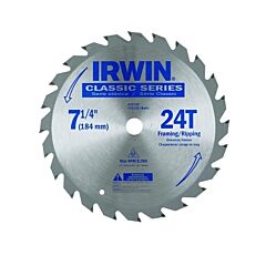 Irwin® 25130 Classic Series Portable Corded Carbide Saw Blade, 7-1/4 In Dia, 24 Tooth Ct