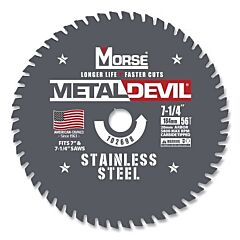 M.K. Morse 102698 Metal Devil Portable Circular Saw Blade, 20 Mm Arbor, 56T, 7-1/4 In Dia, Stainless Steel