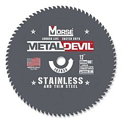 M.K. Morse 102834 Metal Devil Portable Circular Saw Blade, 1 In Arbor, 90T, 12 In Dia, Stainless Steel/Thin Steel