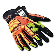 Hexarmor 4021X-L-9 Ggt5® Mud Grip® 4021X Cut-Resistant Gloves, A8 Cut, 9/Large, Black/Hi-Vis Orange/Yellow/Lime, Pvc Dots