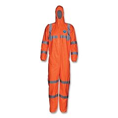 Dupont Ty127Shv6X0025Xg Tyvek® 500 Hv Coveralls, Serged Seams, Hood, Elastic Waist/Wrists/Ankles, Hi-Vis Orange, Reflective Stripes, X-Back, Size 6X-Large