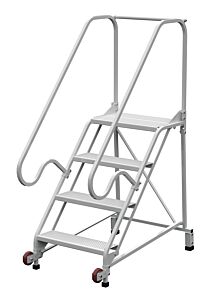 Vestil Lad-Trn-50-4-Fda Steel Tip N Roll Fda Compliant Ladder 50 Degree 4 Grip Strut 24 In. Step Width 350 Lb. Capacity White