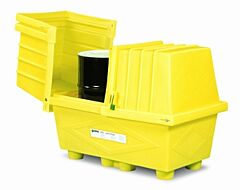Enpac 2038-Ye-D Poly Safetypack Outdoor Drum Storage With Drain, Yellow, 130 Gallon Capacity