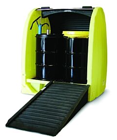 Enpac 4064-Ye-D 4 Drum Roll Top Hardcover Spill Pallet With Drain, Yellow, 66 Gallon Capacity